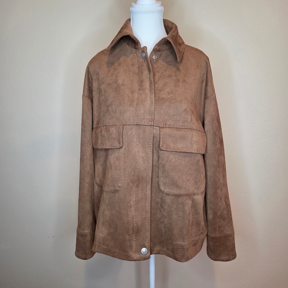Max Studio London Faux Suede Barn Coat Brown Utility Jacket M